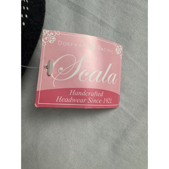 Scala Dorfman Pacific Wool Cloche Hat Grey Polka Dot Ribbon Flower - Picture 5 of 8